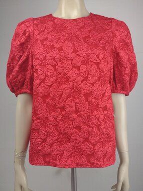 NWT Hyacinth House red floral textured puff sleeve blouse top ladies Small